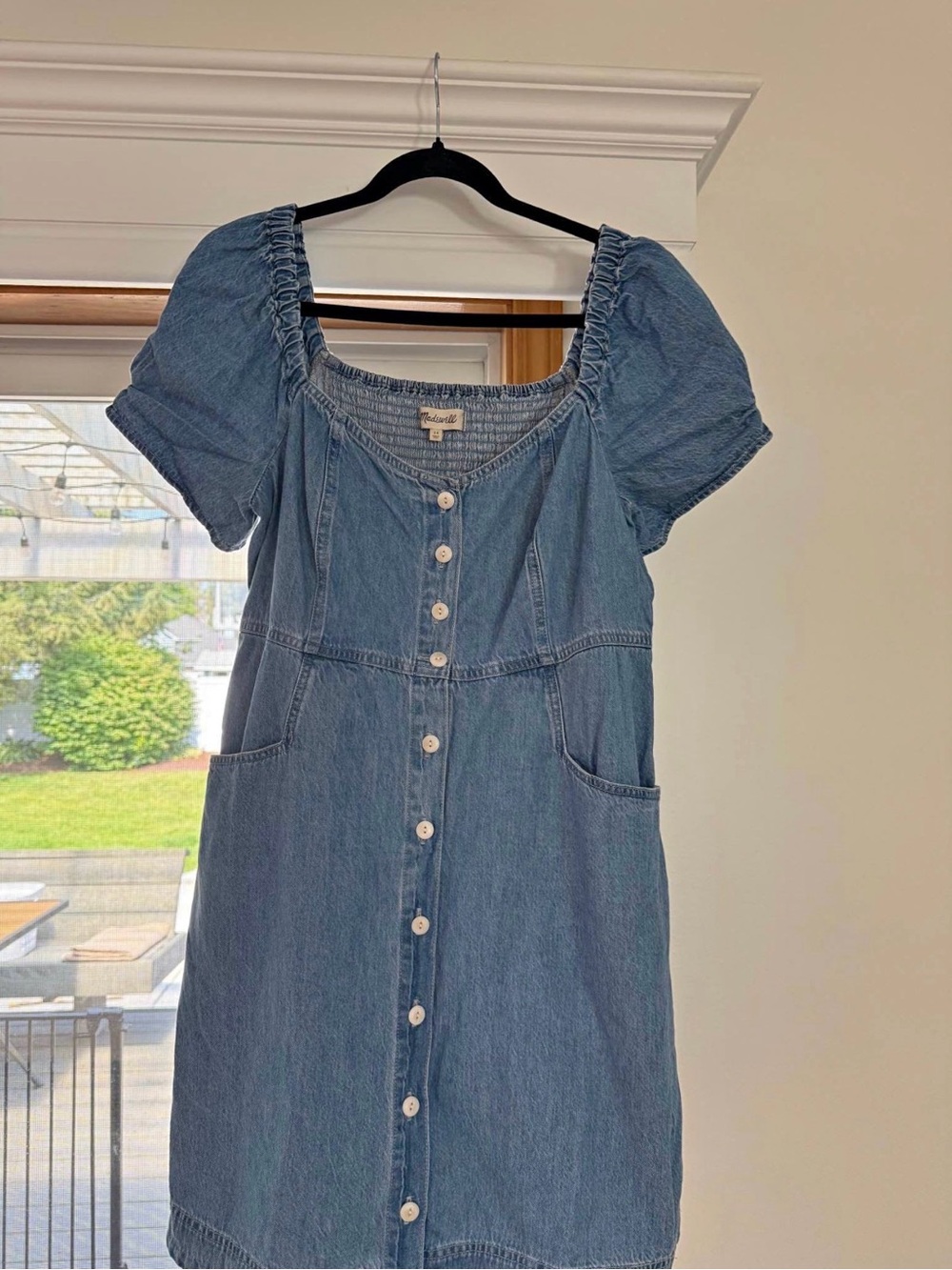 Madewell Denim Button-Front Puff Sleeve Mini Dress